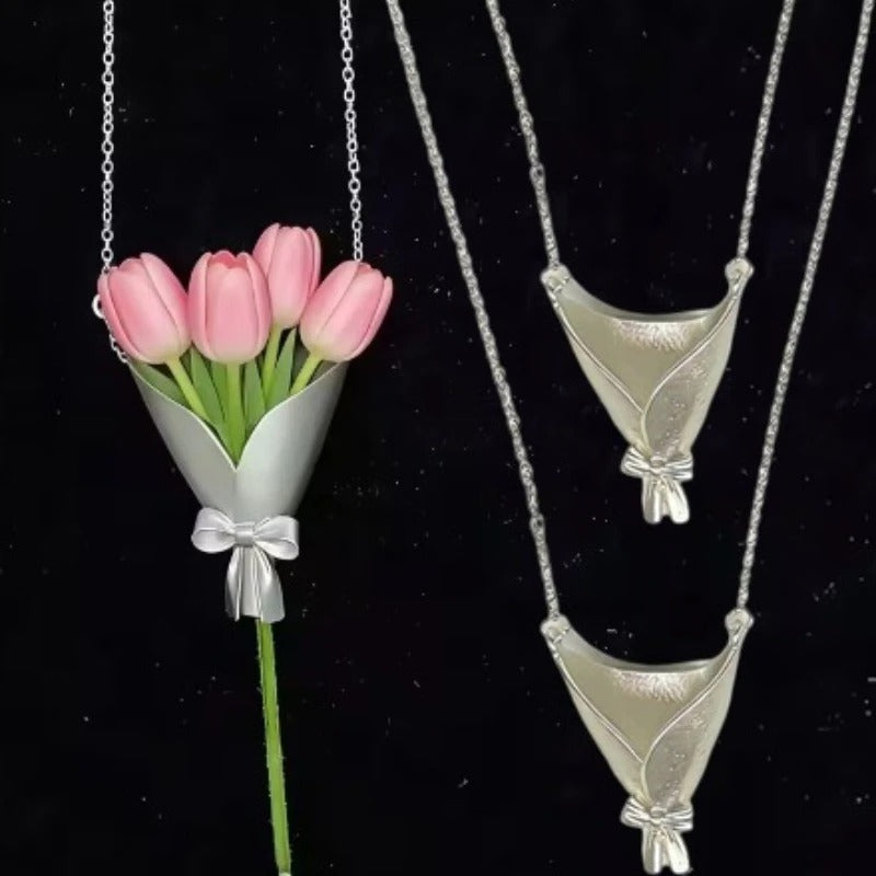 Stainless Steel Flower Bouquet Necklace