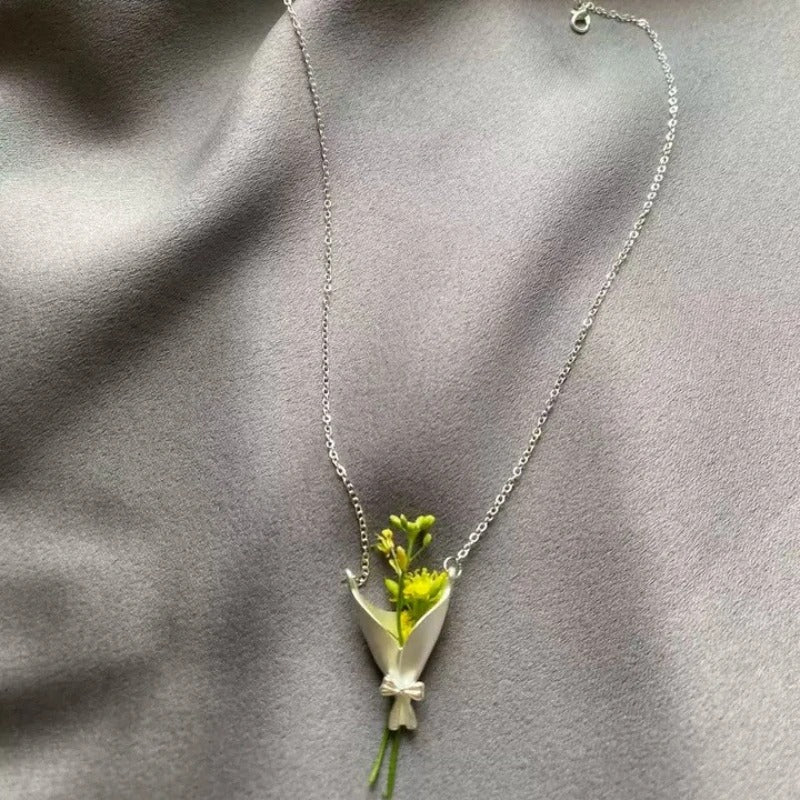 Stainless Steel Flower Bouquet Necklace