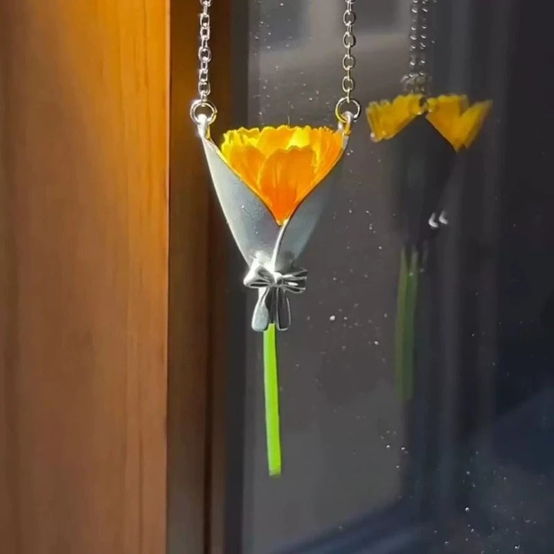 Stainless Steel Flower Bouquet Necklace